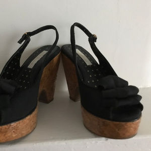 LuLu Guinness Bow Cork Platform Slinbacks 7 - 7.5